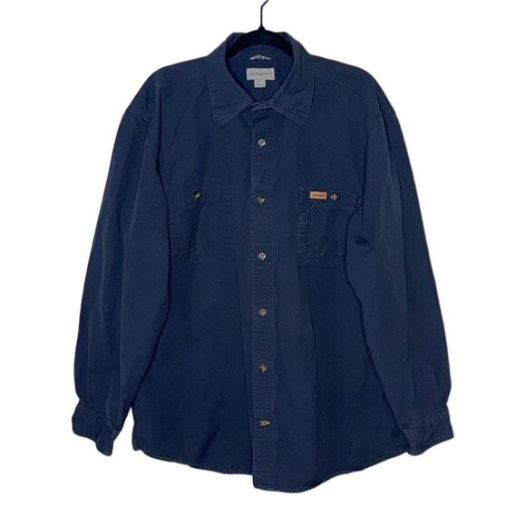 Carhartt Men's Trade Navy Blue Work Canvas Long Sleeve Work Shirt Size XL - Picture 3 of 9